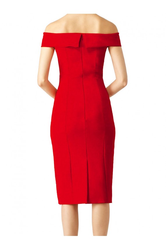 Sleeveless Off the Shoulder Stretch Crepe Red Cocktail Length Formal Evening Gown / Prom Dress / Bridesmaid Dress Leicester