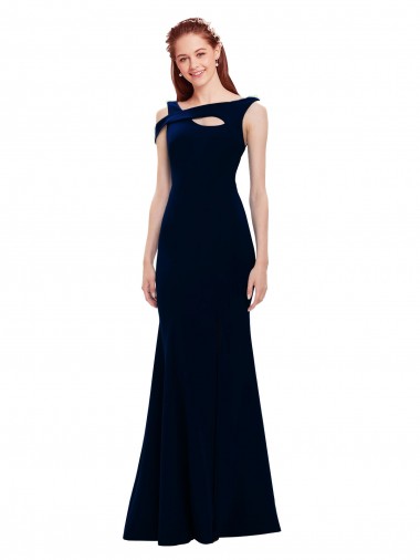 Sleeveless Off the Shoulder Stretch Crepe Dark Navy Long Formal Evening Gown / Prom Dress / Bridesmaid Dress Leicester