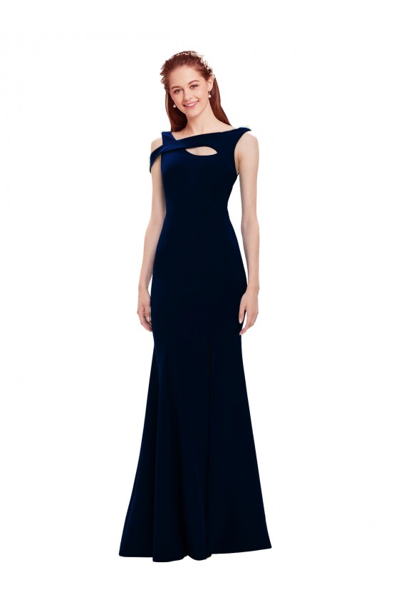 Sleeveless Off the Shoulder Stretch Crepe Dark Navy Long Formal Evening Gown / Prom Dress / Bridesmaid Dress Leicester