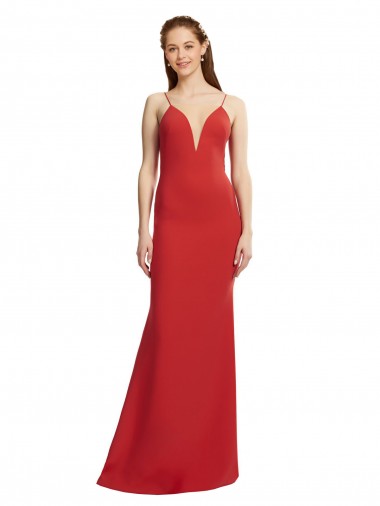 Sleeveless V-Neck Stretch Crepe Red Long Formal Evening Gown / Prom Dress / Bridesmaid Dress Leicester