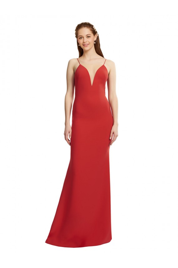 Sleeveless V-Neck Stretch Crepe Red Long Formal Evening Gown / Prom Dress / Bridesmaid Dress Leicester