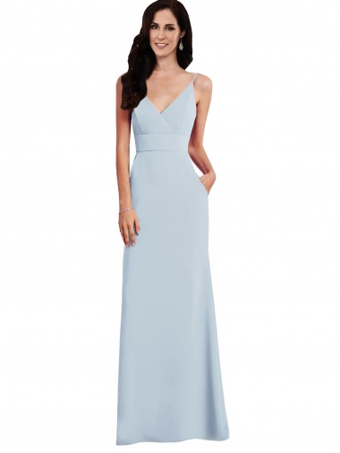 Sleeveless V-Neck Stretch Crepe Light Sky Blue Long Formal Dress / Bridesmaid Dress Leicester