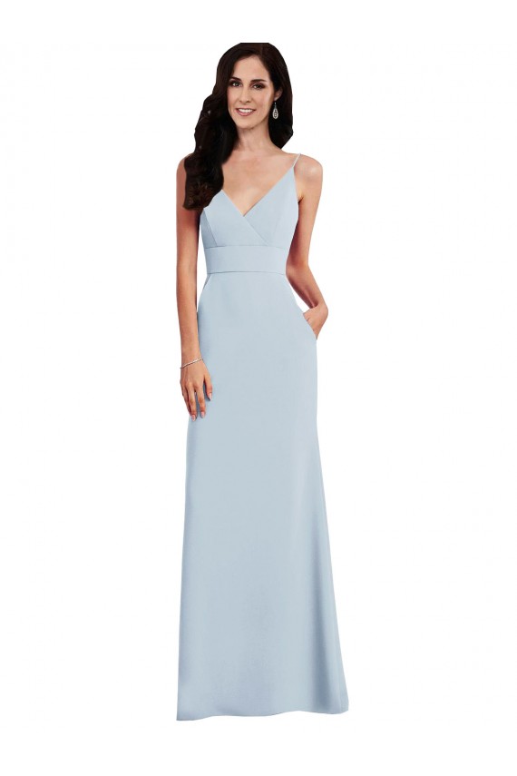 Sleeveless V-Neck Stretch Crepe Light Sky Blue Long Formal Dress / Bridesmaid Dress Leicester