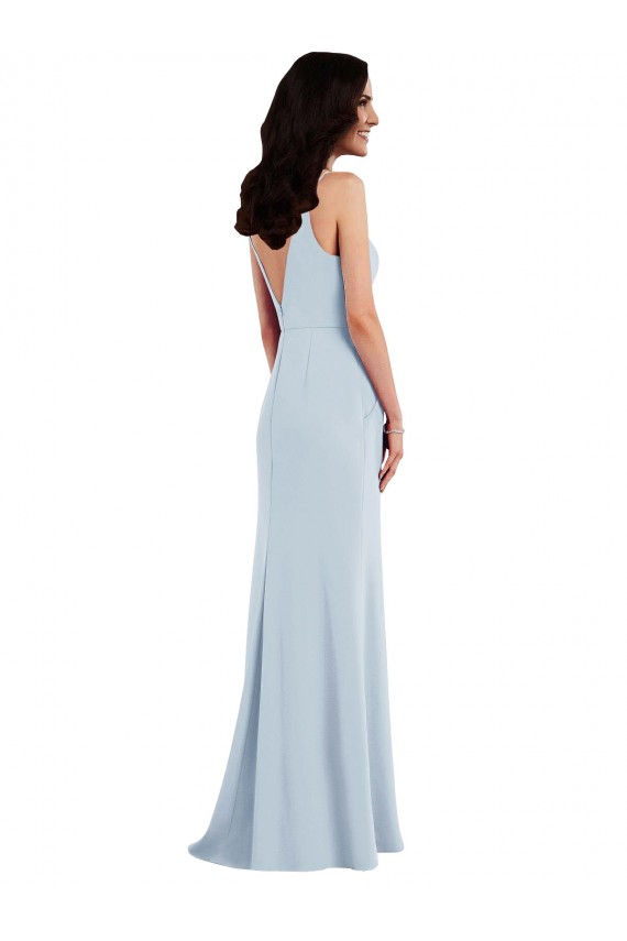 Sleeveless V-Neck Stretch Crepe Light Sky Blue Long Formal Dress / Bridesmaid Dress Leicester