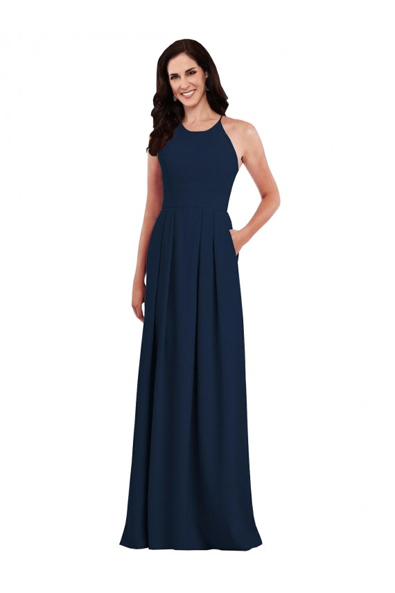 Sleeveless Halter Neck Stretch Crepe Dark Navy Long Semi Formal Evening Dress / Bridesmaid Dress Leicester