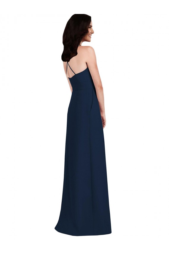 Sleeveless Halter Neck Stretch Crepe Dark Navy Long Semi Formal Evening Dress / Bridesmaid Dress Leicester