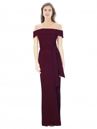Sleeveless Off the Shoulder Stretch Crepe Burgundy Gold Long Formal Evening Gown / Prom Dress / Bridesmaid Dress Leicester