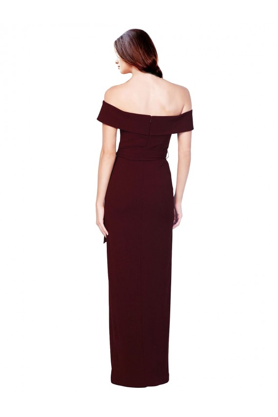 Sleeveless Off the Shoulder Stretch Crepe Burgundy Gold Long Formal Evening Gown / Prom Dress / Bridesmaid Dress Leicester