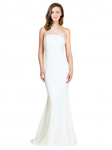 Sleeveless One Shoulder Stretch Crepe & Tulle Ivory Sweep Train Formal Evening Gown / Bridesmaid Dress Leicester