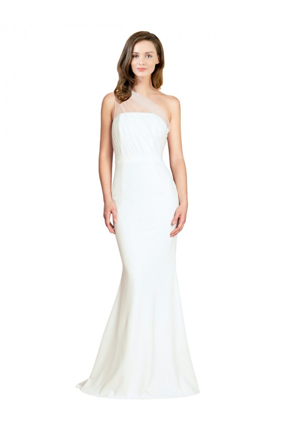 Sleeveless One Shoulder Stretch Crepe & Tulle Ivory Sweep Train Formal Evening Gown / Bridesmaid Dress Leicester