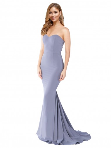 Sleeveless Strapless Stretch Crepe Smoke Blue Long Formal Evening Gown / Prom Dress / Bridesmaid Dress Leicester