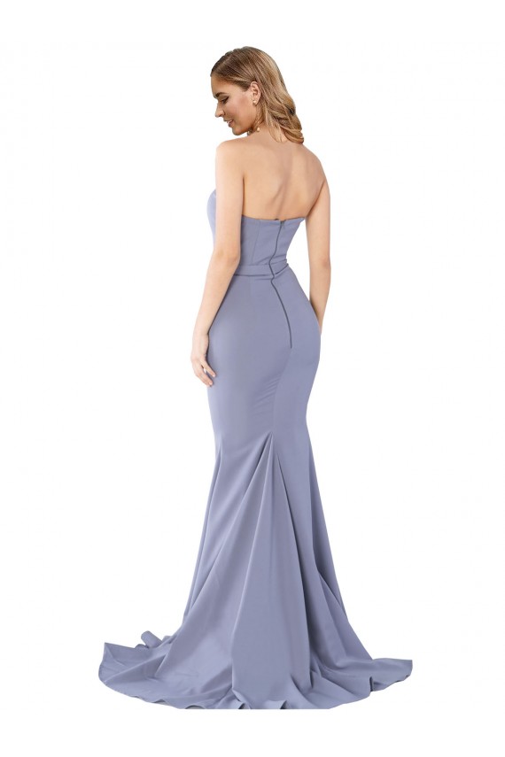 Sleeveless Strapless Stretch Crepe Smoke Blue Long Formal Evening Gown / Prom Dress / Bridesmaid Dress Leicester