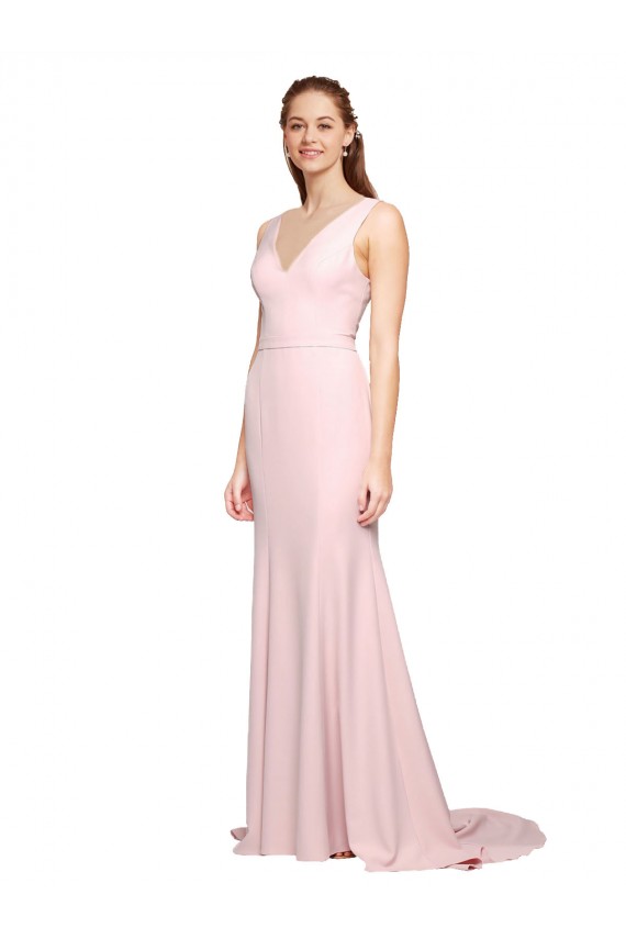 Sleeveless V-Neck Stretch Crepe Pink Sweep Train Black Tie Evening Dress / Prom Dress / Bridesmaid Dress Leicester