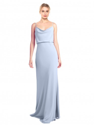 Sleeveless High Neck Stretch Crepe Light Sky Blue Sheath Long Formal Dress / Bridesmaid Dress Leicester