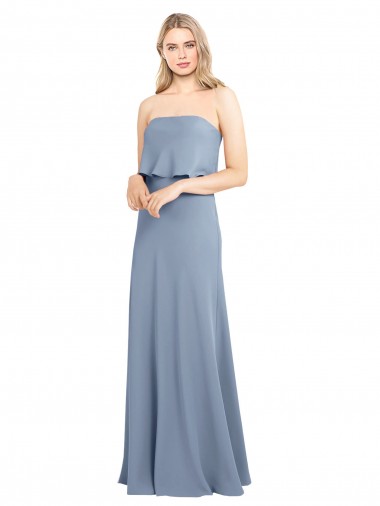 Sleeveless High Neck Stretch Crepe Smoke Blue Long Formal Dress / Bridesmaid Dress Leicester