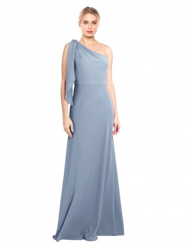 Flutter Sleeves One Shoulder Stretch Crepe Smoke Blue Long Formal Dress / Bridesmaid Dress Leicester