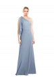 Flutter Sleeves One Shoulder Stretch Crepe Smoke Blue Long Formal Dress / Bridesmaid Dress Leicester