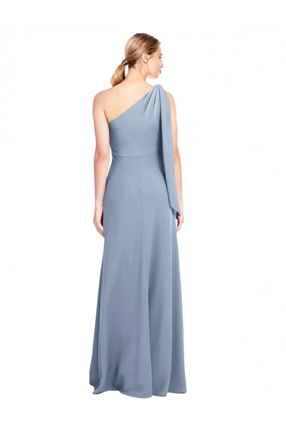 Flutter Sleeves One Shoulder Stretch Crepe Smoke Blue Long Formal Dress / Bridesmaid Dress Leicester