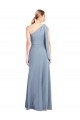 Flutter Sleeves One Shoulder Stretch Crepe Smoke Blue Long Formal Dress / Bridesmaid Dress Leicester