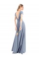 Cap Sleeves High Neck Stretch Crepe Smoke Blue Long Prom Dress / Bridesmaid Dress Leicester