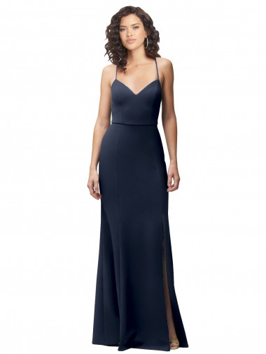 Sleeveless High Neck Stretch Crepe Dark Navy Long Formal Evening Gown / Prom Dress / Bridesmaid Dress Leicester