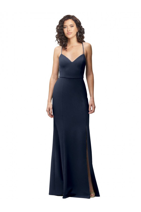 Sleeveless High Neck Stretch Crepe Dark Navy Long Formal Evening Gown / Prom Dress / Bridesmaid Dress Leicester