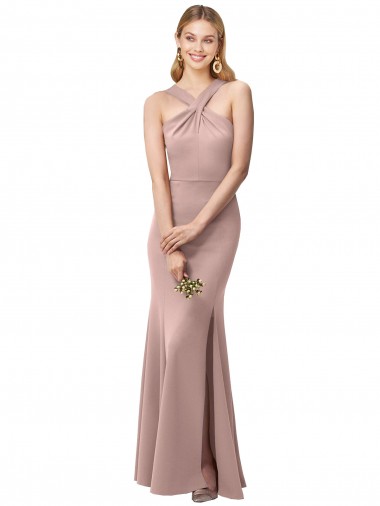 Sleeveless High Neck Stretch Crepe Dusty Pink Sheath Long Prom Dress / Bridesmaid Dress Leicester