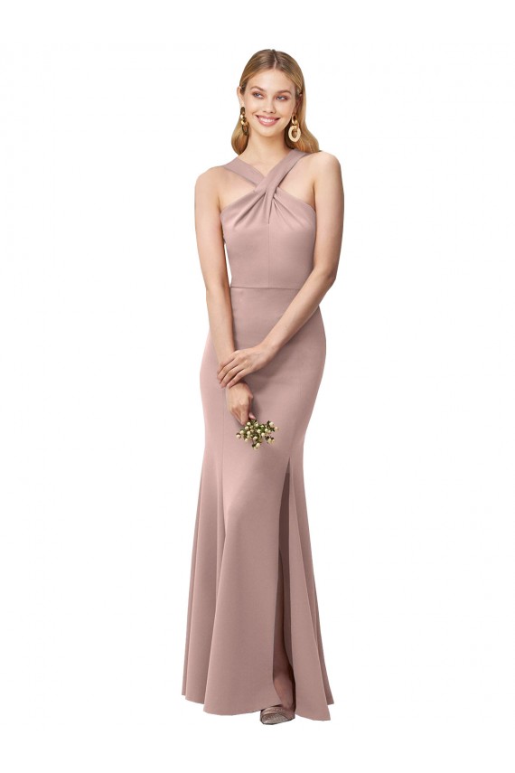 Sleeveless High Neck Stretch Crepe Dusty Pink Sheath Long Prom Dress / Bridesmaid Dress Leicester