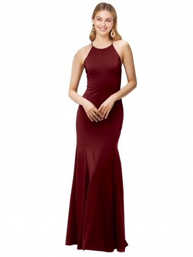 Sleeveless High Neck Stretch Crepe Burgundy Gold Long Formal Evening Gown / Prom Dress / Bridesmaid Dress Leicester