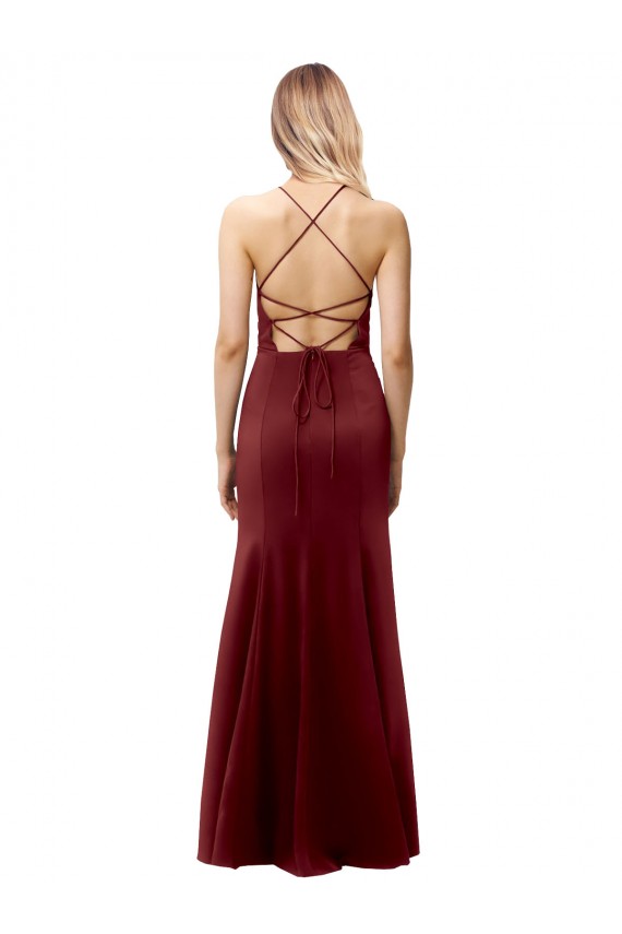 Sleeveless High Neck Stretch Crepe Burgundy Gold Long Formal Evening Gown / Prom Dress / Bridesmaid Dress Leicester