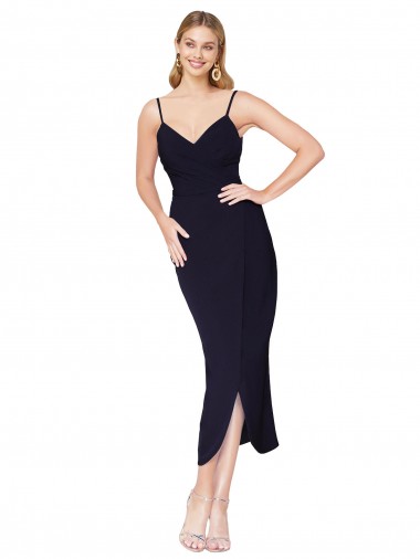Sleeveless High Neck Stretch Crepe Dark Navy Knee Length Formal Dress / Bridesmaid Dress Leicester