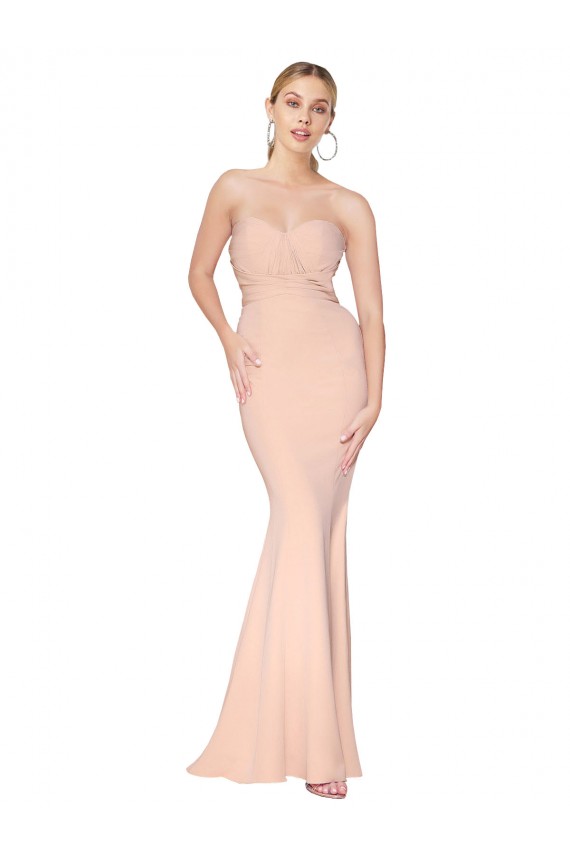 Sleeveless High Neck Stretch Crepe Nude Long Formal Dress / Bridesmaid Dress Leicester