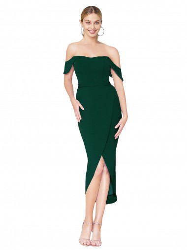 Sleeveless High Neck Stretch Crepe Midnight Green Knee Length High Low Evening Gown / Prom Dress / Bridesmaid Dress Leicester