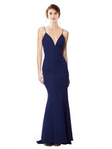 Sleeveless High Neck Stretch Crepe Navy Blue Long Formal Dress / Bridesmaid Dress Leicester