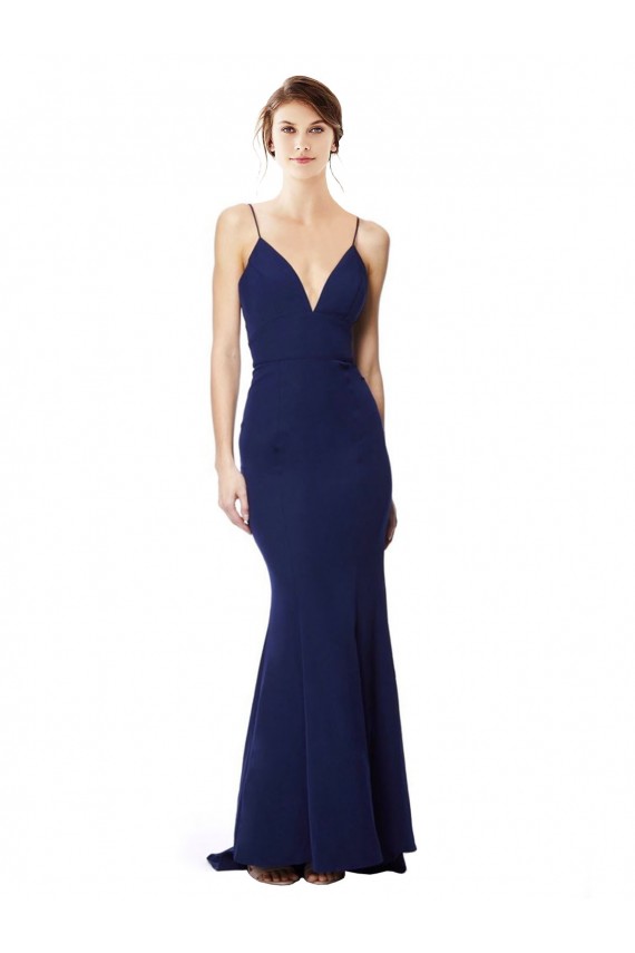 Sleeveless High Neck Stretch Crepe Navy Blue Long Formal Dress / Bridesmaid Dress Leicester