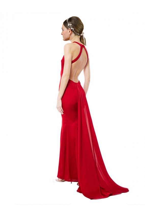 Sleeveless High Neck Stretch Crepe Red Long Formal Evening Gown / Bridesmaid Dress Leicester
