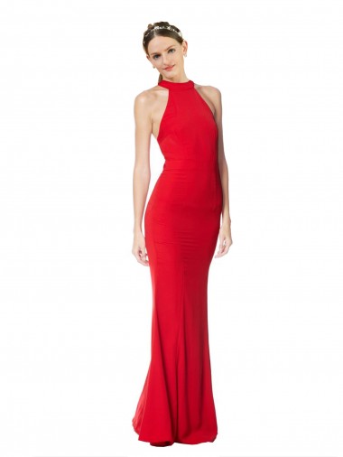Sleeveless High Neck Stretch Crepe Red Long Prom Dress / Bridesmaid Dress Leicester