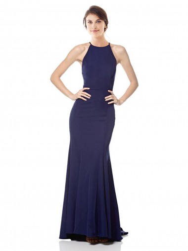 Sleeveless High Neck Stretch Crepe Navy Blue Long Bridesmaid Dress / Formal Dress Leicester