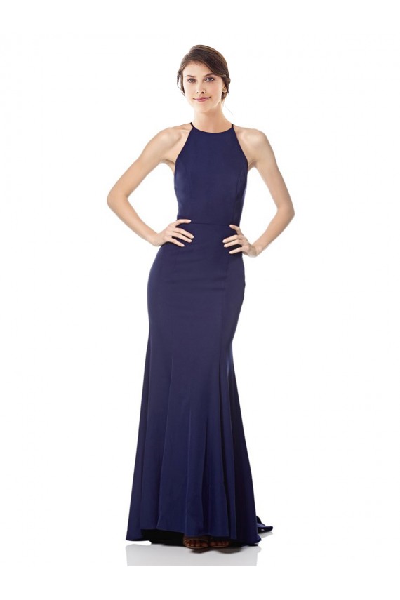 Sleeveless High Neck Stretch Crepe Navy Blue Long Bridesmaid Dress / Formal Dress Leicester