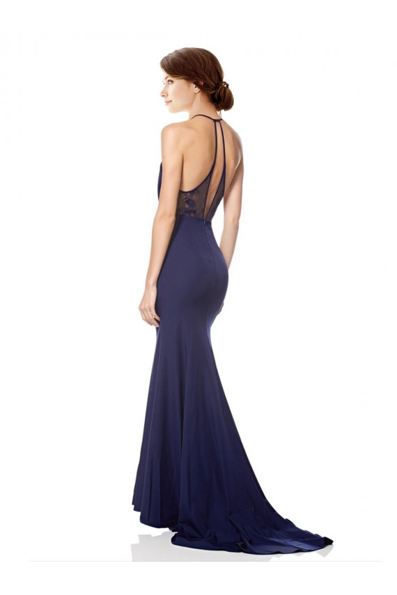 Sleeveless High Neck Stretch Crepe Navy Blue Long Bridesmaid Dress / Formal Dress Leicester