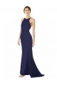 Sleeveless High Neck Stretch Crepe Navy Blue Long Formal Evening Gown / Prom Dress / Bridesmaid Dress Leicester