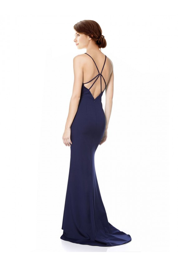 Sleeveless High Neck Stretch Crepe Navy Blue Long Formal Evening Gown / Prom Dress / Bridesmaid Dress Leicester