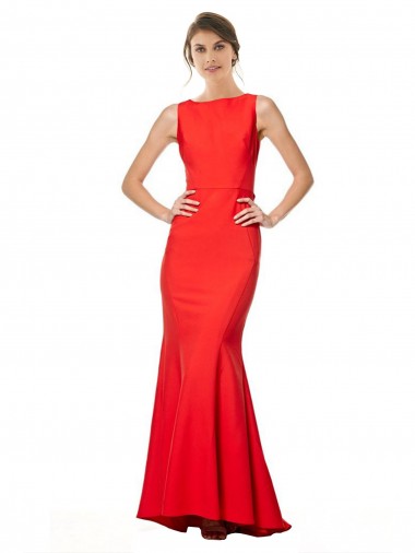 Sleeveless High Neck Stretch Crepe Red Long Bridesmaid Dress / Evening Gowns Leicester