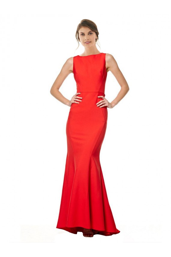 Sleeveless High Neck Stretch Crepe Red Long Bridesmaid Dress / Evening Gowns Leicester