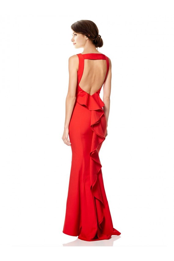 Sleeveless High Neck Stretch Crepe Red Long Bridesmaid Dress / Evening Gowns Leicester
