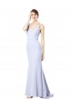 Sleeveless High Neck Stretch Crepe Light Sky Blue Long Evening Gown / Prom Dress / Bridesmaid Dress Leicester