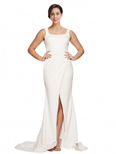 Sleeveless Square Neck Stretch Crepe Ivory Sweep Train Semi Formal Evening Dress / Prom Dress / Bridesmaid Dress Leicester