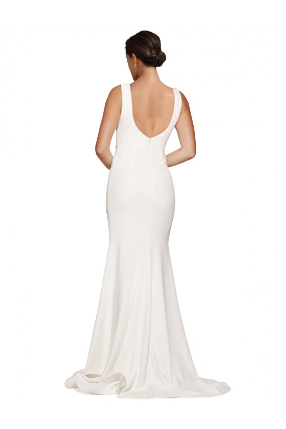 Sleeveless Square Neck Stretch Crepe Ivory Sweep Train Semi Formal Evening Dress / Prom Dress / Bridesmaid Dress Leicester