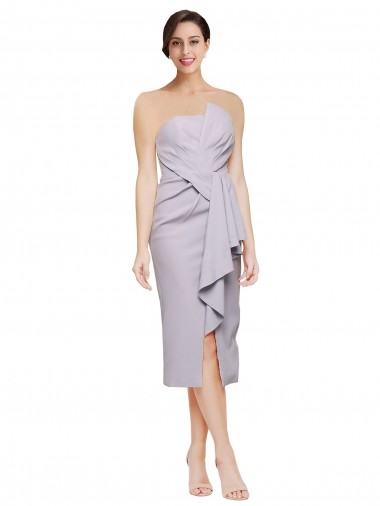 Sleeveless Strapless Stretch Crepe Arctic Lilac Cocktail Length High Low Evening Gown / Prom Dress / Bridesmaid Dress Leicester