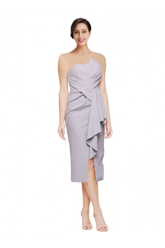 Sleeveless Strapless Stretch Crepe Arctic Lilac Cocktail Length High Low Evening Gown / Prom Dress / Bridesmaid Dress Leicester